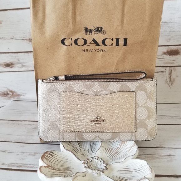 Coach Handbags - NWT | Coach Zip Top Wallet In Signature Canvas